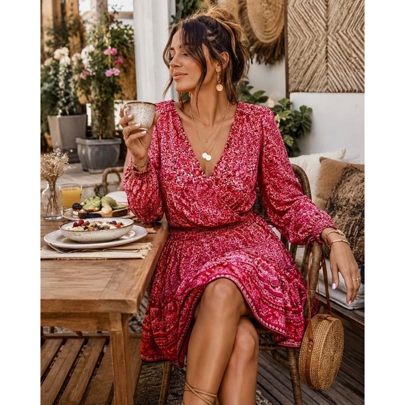 Micheal Michael Kors Dresses & Skirts - Michael Michael Kors Pink Floral Smocked Waist Dress Womens Medium Boho